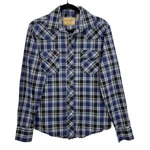 Wrangler Retro Mens Size S Snap Up Shirt Western Cowboy Blue Black Plaid Retro